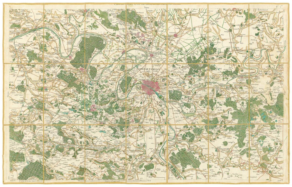 Détail de la carte de Cassini, Paris, édition d'art