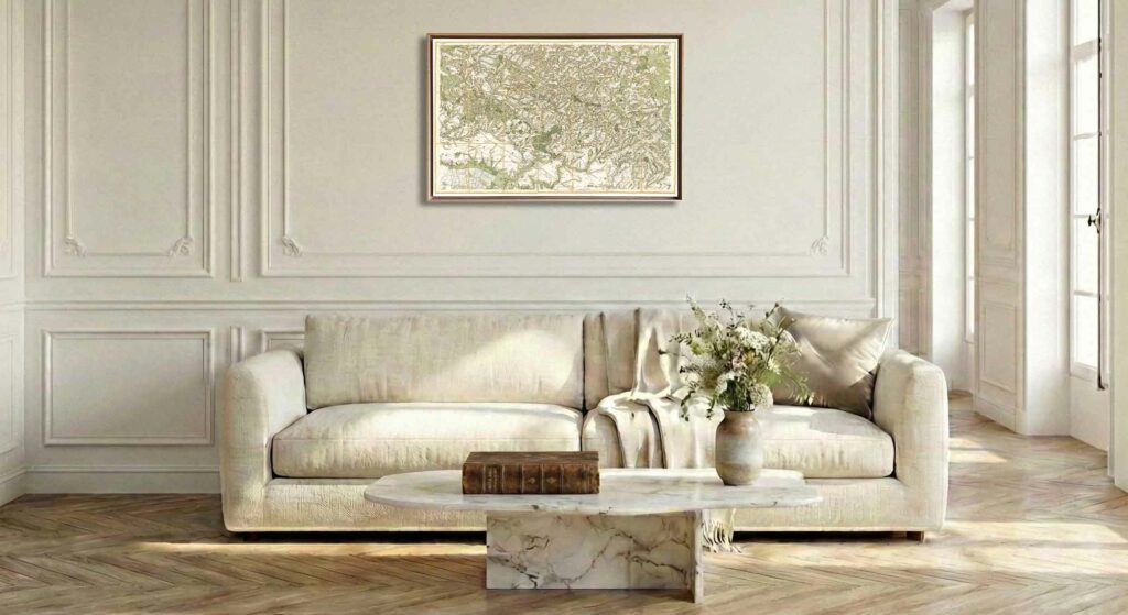 Encadrement caisse américaine en chêne clair pour carte de Cassini - Feuille 100 - Luçon