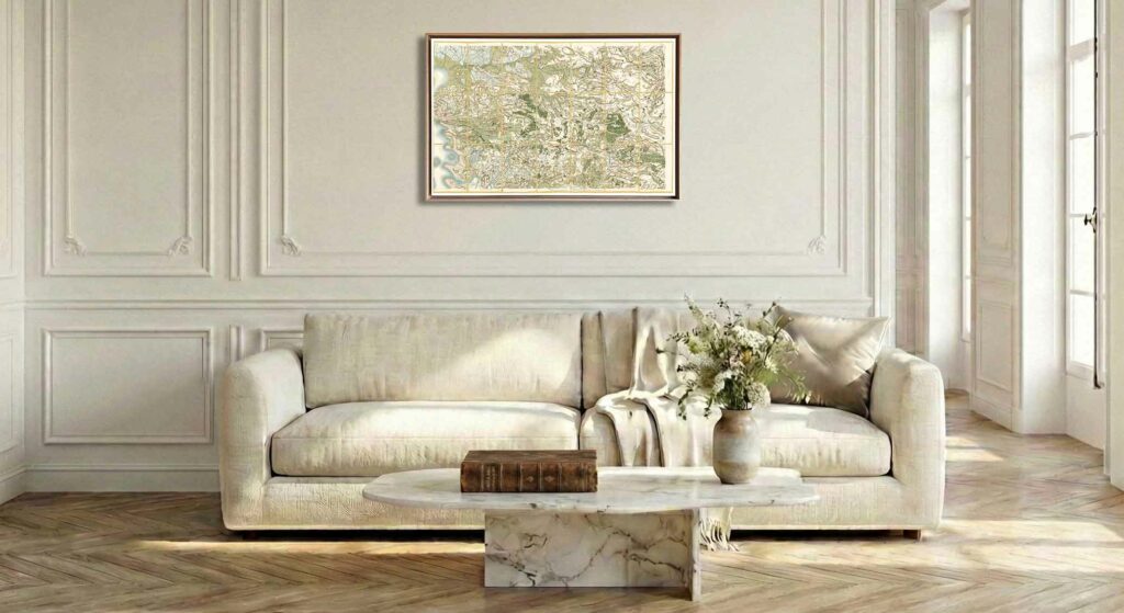 Encadrement caisse américaine en chêne clair pour carte de Cassini - Feuille 101 - La Rochelle