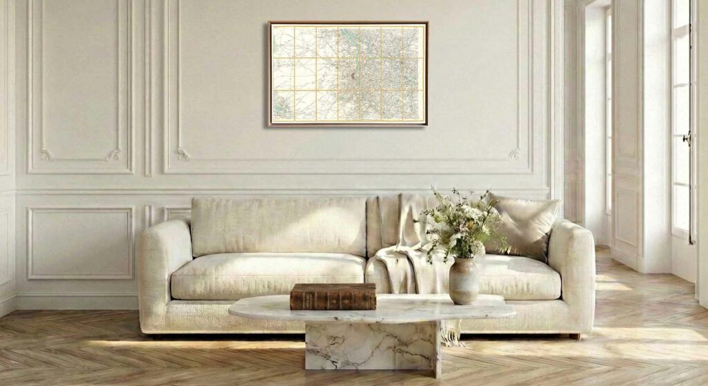 Encadrement caisse américaine en chêne clair pour carte de Cassini - Feuille 104 - Bordeaux