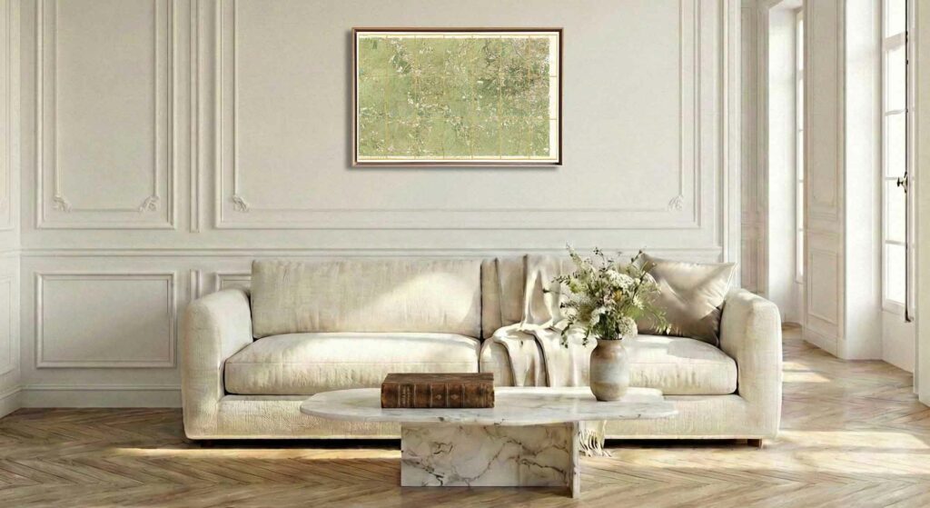 Encadrement caisse américaine en chêne clair pour carte de Cassini - Feuille 105 - Bazas