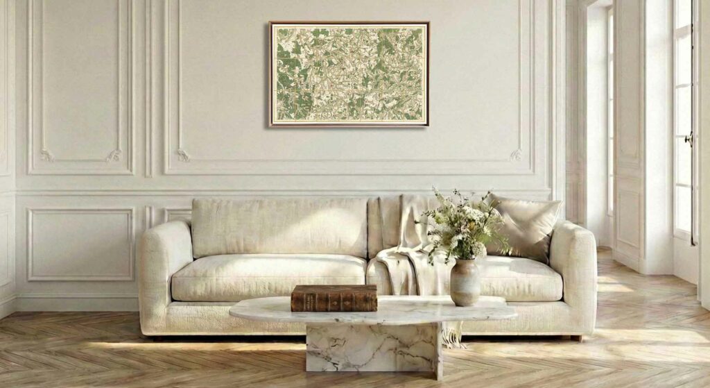 Encadrement caisse américaine en chêne clair pour carte de Cassini - Feuille 113 - Langres