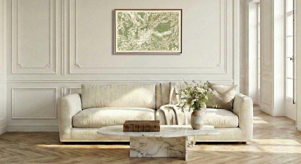 Encadrement caisse américaine en chêne clair pour carte de Cassini - Feuille 115 - Dole – Auxonne