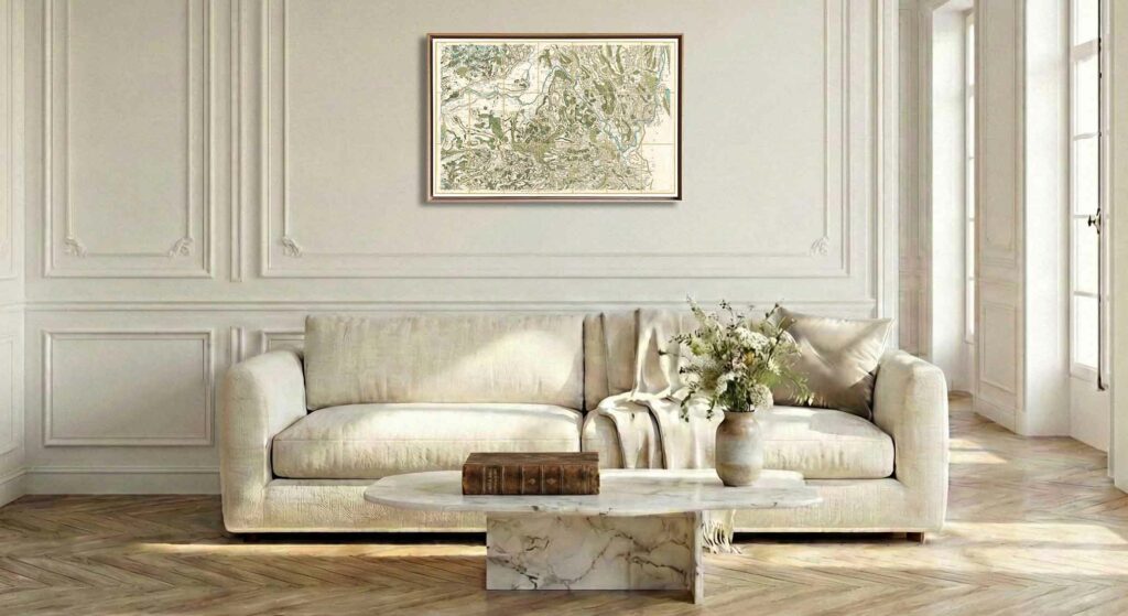 Encadrement caisse américaine en chêne clair pour carte de Cassini - Feuille 118 - Belley