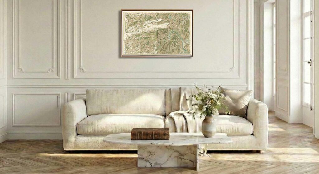 Encadrement caisse américaine en chêne clair pour carte de Cassini - Feuille 119 - Grenoble