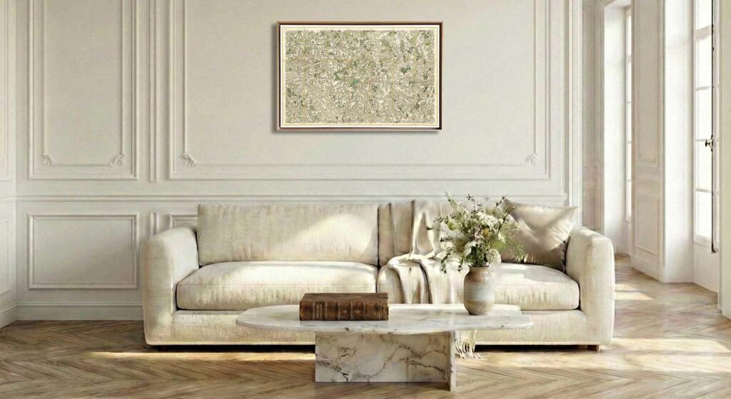 Encadrement caisse américaine en chêne clair pour carte de Cassini - Feuille 12 - Évaux