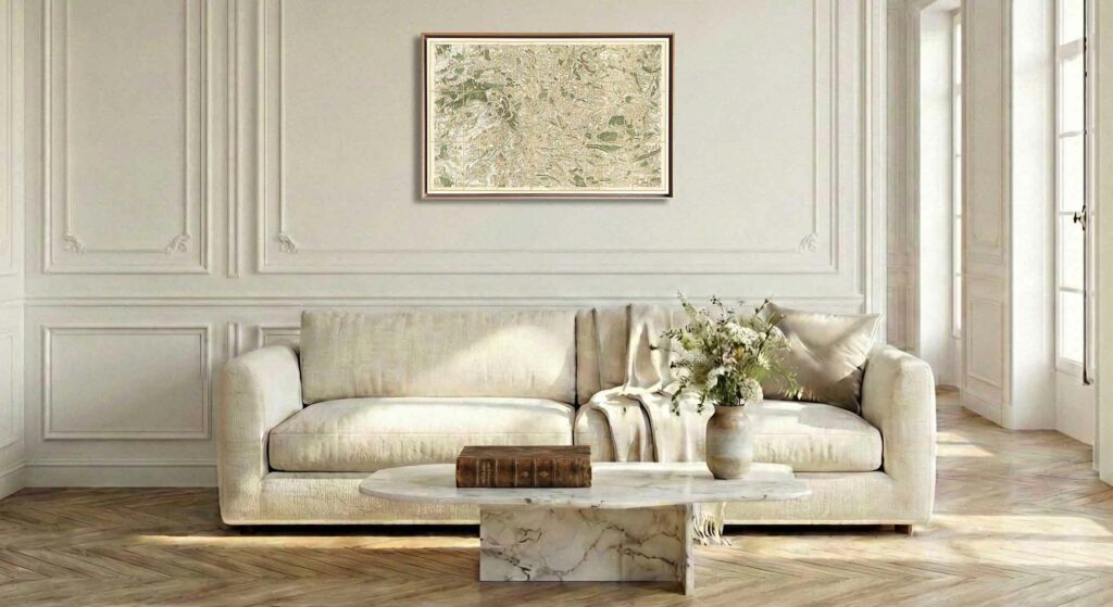 Encadrement caisse américaine en chêne clair pour carte de Cassini - Feuille 121 - Vaison