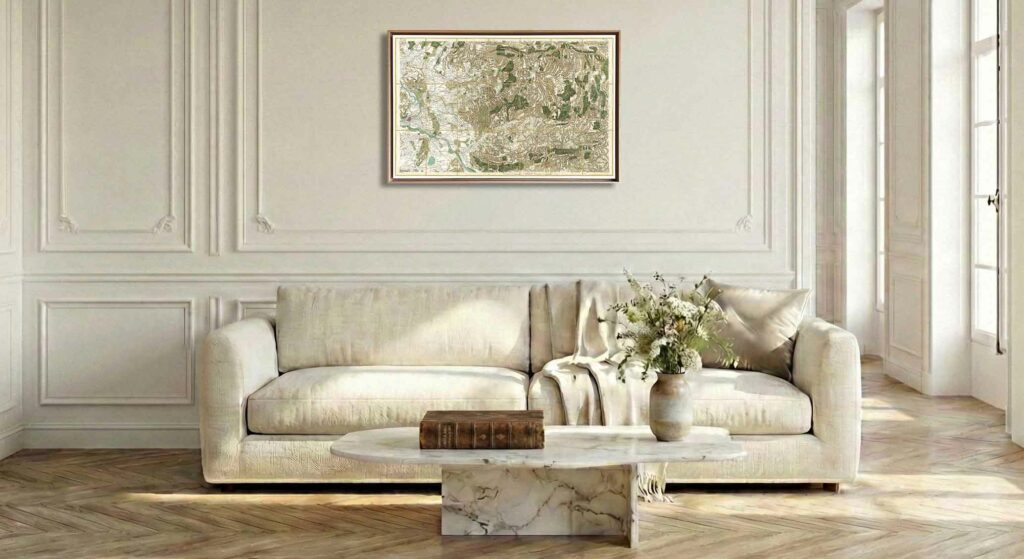 Encadrement caisse américaine en chêne clair pour carte de Cassini - Feuille 122 - Avignon – Orange