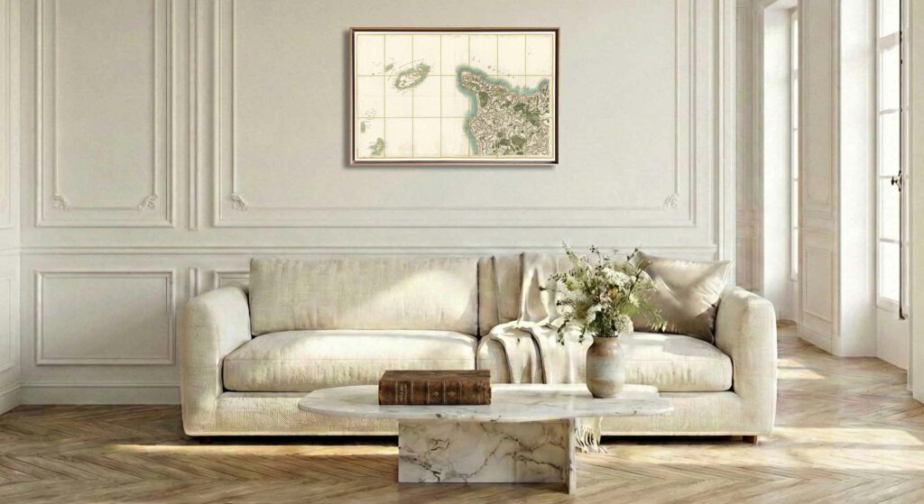 Encadrement caisse américaine en chêne clair pour carte de Cassini - Feuille 125 - Cherbourg