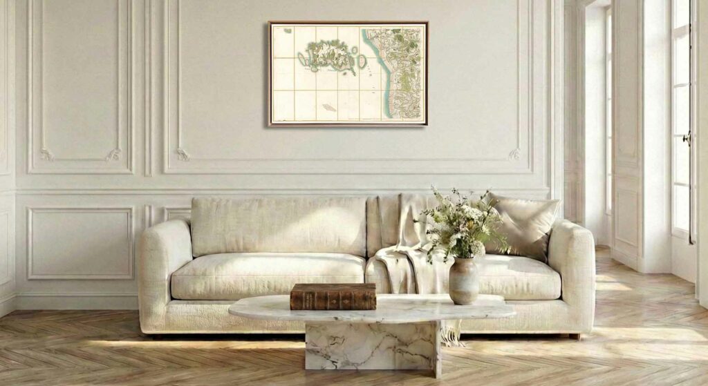 Encadrement caisse américaine en chêne clair pour carte de Cassini - Feuille 126 - Coutances