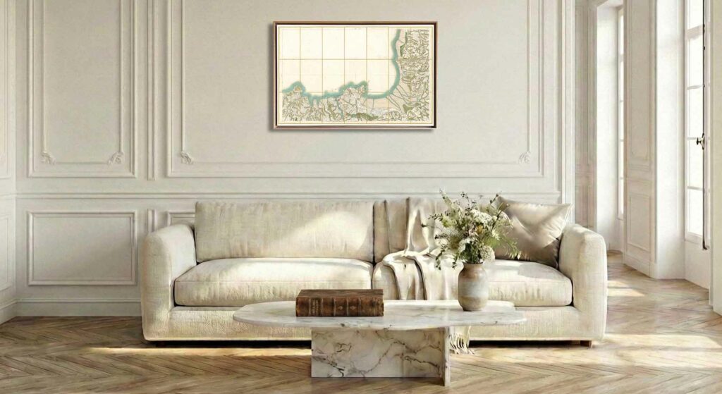 Encadrement caisse américaine en chêne clair pour carte de Cassini - Feuille 127 - Saint-Malo – Granville