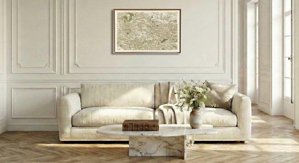 Encadrement caisse américaine en chêne clair pour carte de Cassini - Feuille 129 - Rennes