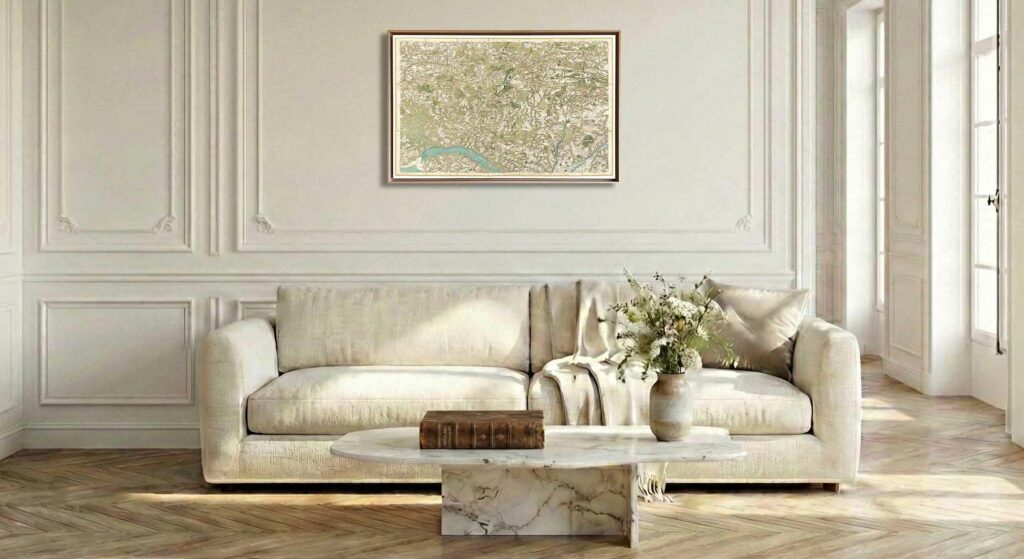 Encadrement caisse américaine en chêne clair pour carte de Cassini - Feuille 130 - Paimboeuf – Redon