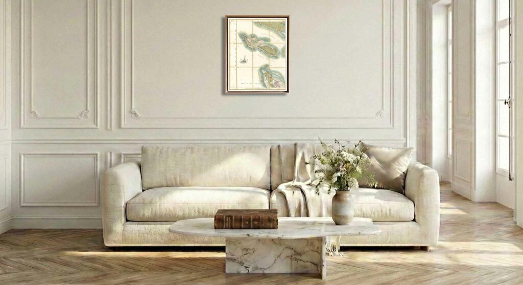 Encadrement caisse américaine en chêne clair pour carte de Cassini - Feuille 133 - Ile de Ré