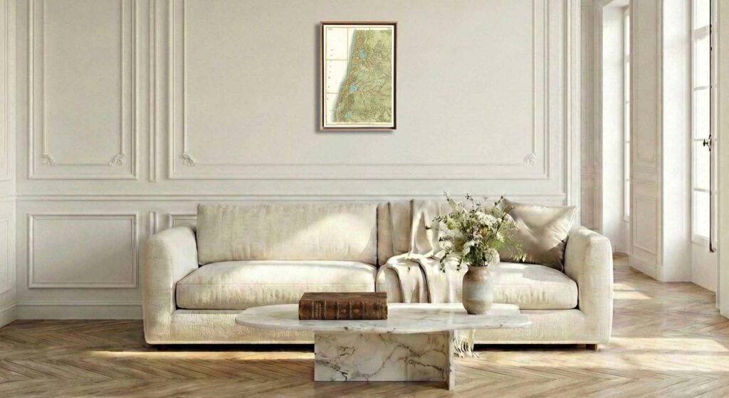 Encadrement caisse américaine en chêne clair pour carte de Cassini - Feuille 138 - Vieux-Boucau