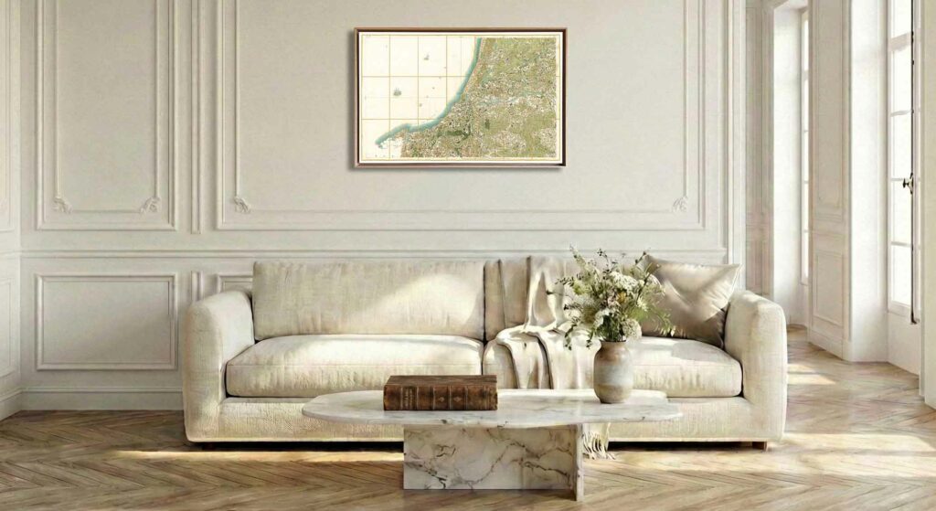 Encadrement caisse américaine en chêne clair pour carte de Cassini - Feuille 139 - Bayonne