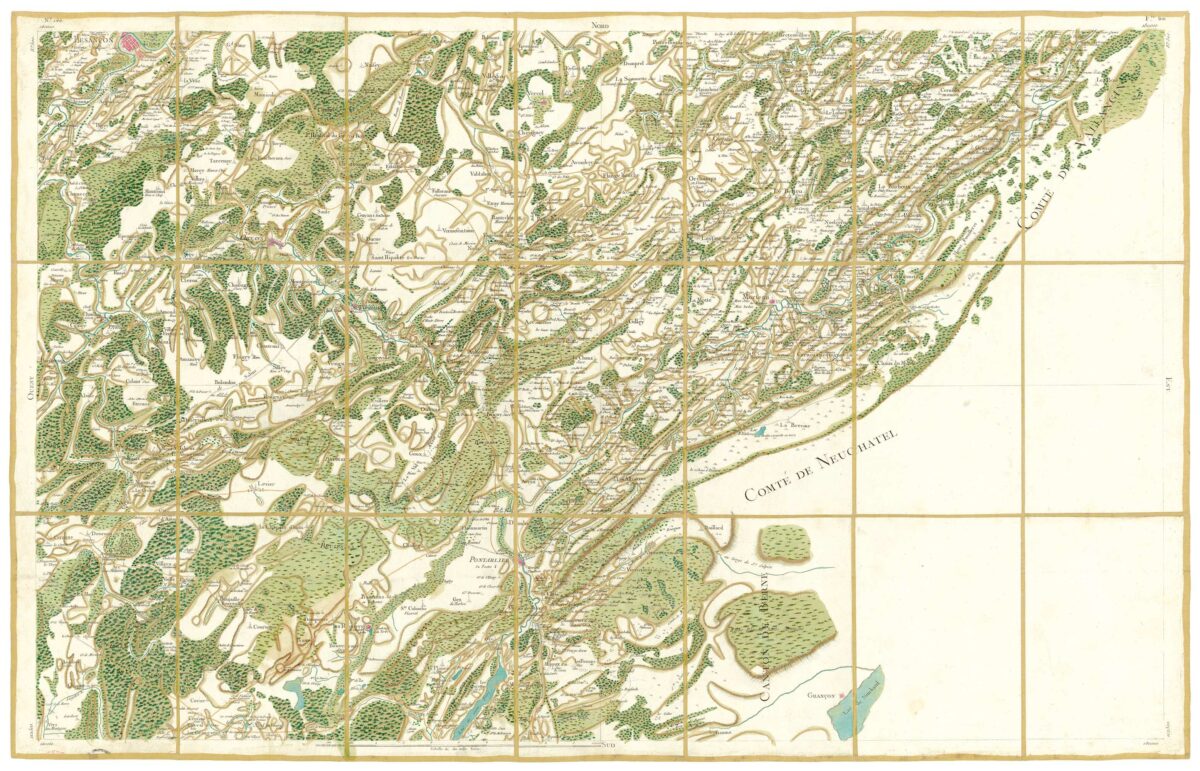 Détail de la carte de Cassini, Besançon, édition d'art