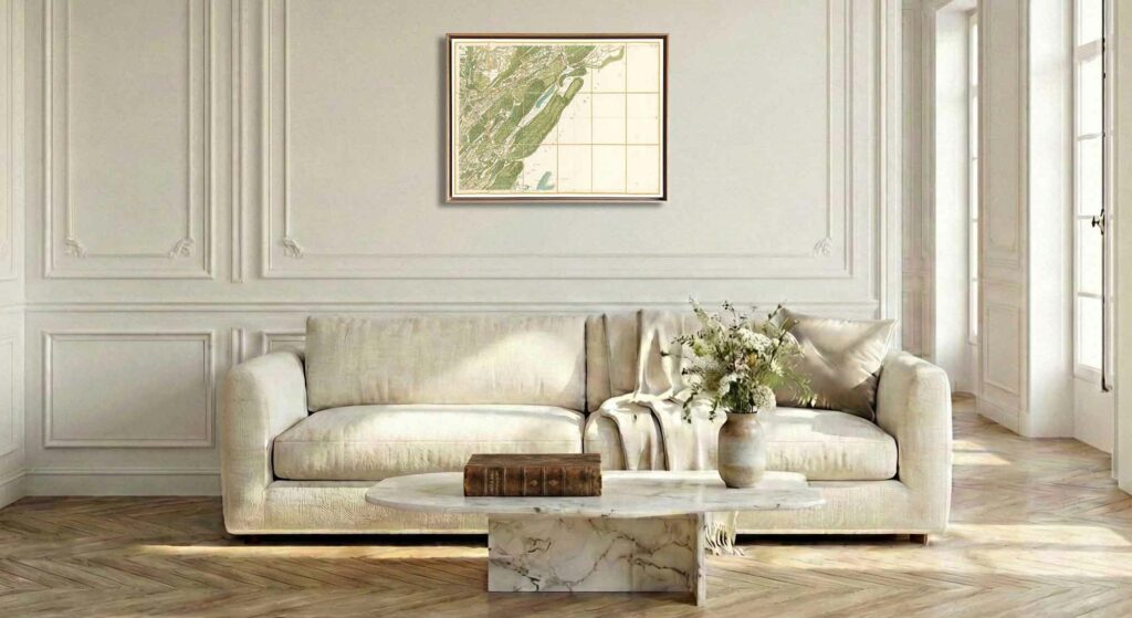 Encadrement caisse américaine en chêne clair pour carte de Cassini - Feuille 147 - Nozeroy – Les Rousses