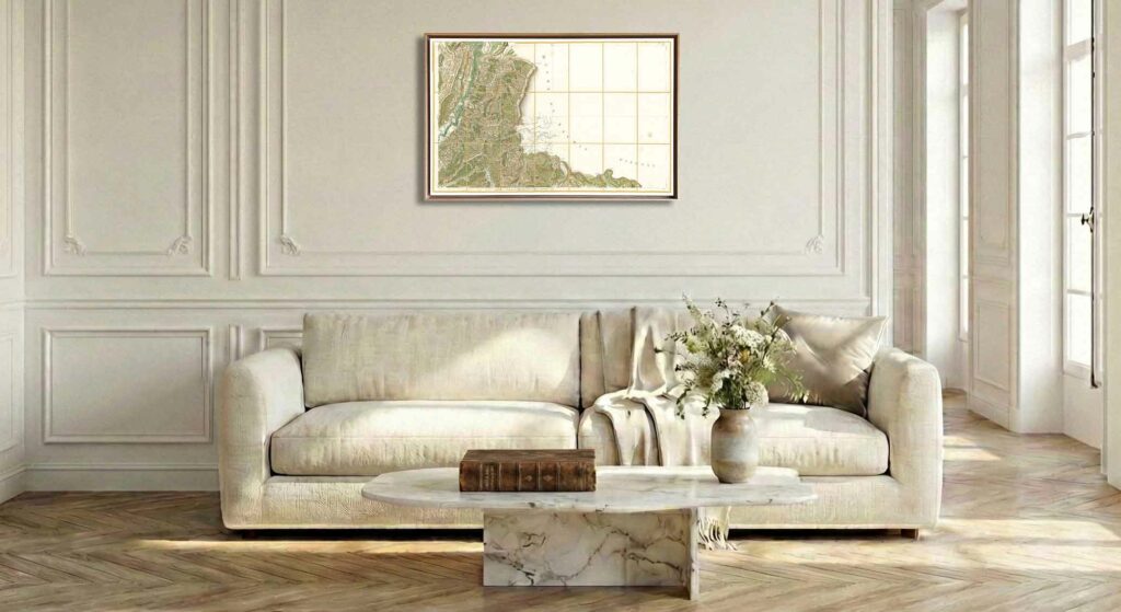 Encadrement caisse américaine en chêne clair pour carte de Cassini - Feuille 150 - Fort Barraux