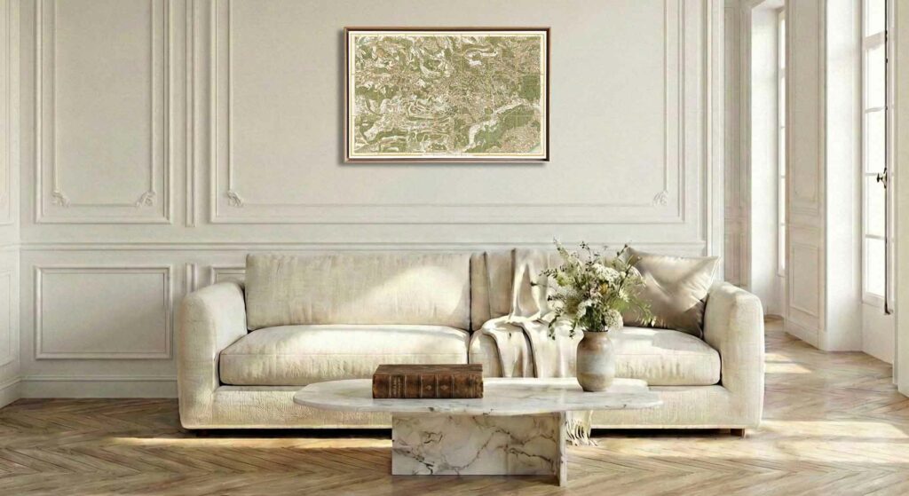 Encadrement caisse américaine en chêne clair pour carte de Cassini - Feuille 154 - Lorgues