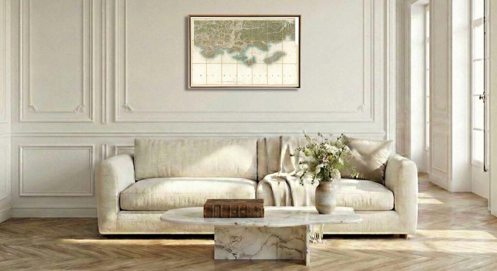 Encadrement caisse américaine en chêne clair pour carte de Cassini - Feuille 155 - Toulon