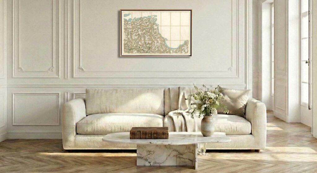 Encadrement caisse américaine en chêne clair pour carte de Cassini - Feuille 156 - Tréguier