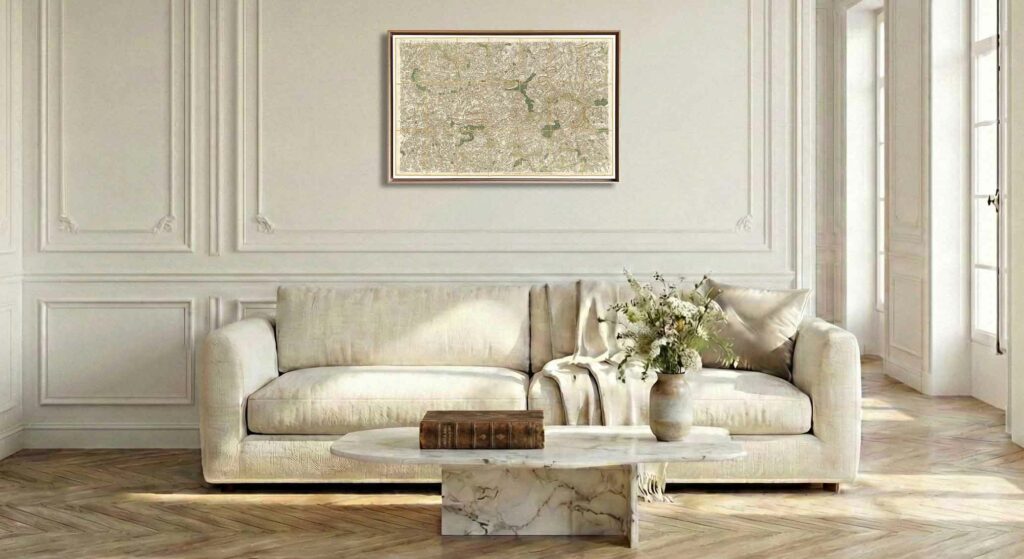 Encadrement caisse américaine en chêne clair pour carte de Cassini - Feuille 157 - Uzel