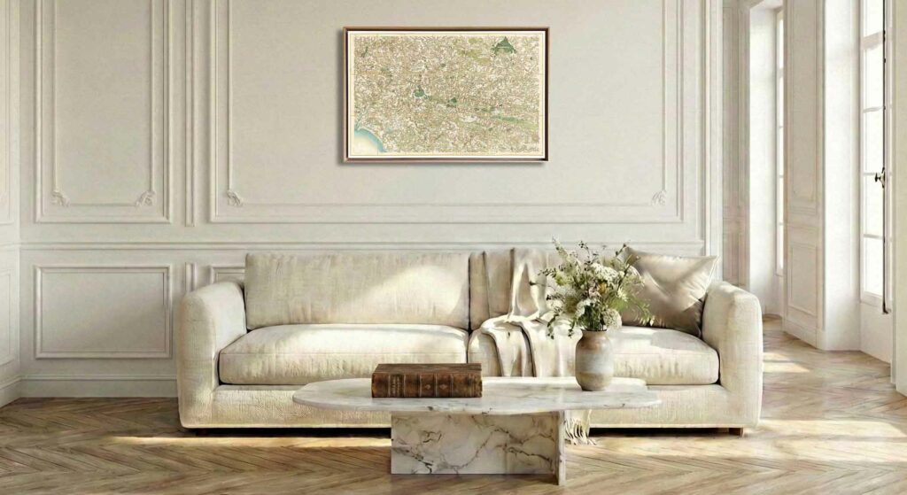 Encadrement caisse américaine en chêne clair pour carte de Cassini - Feuille 158 - Vannes