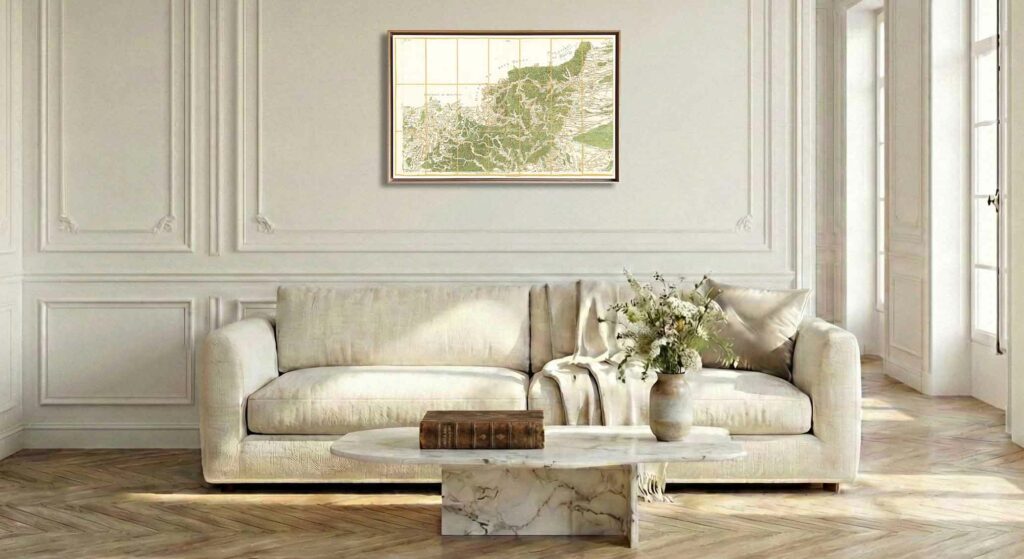 Encadrement caisse américaine en chêne clair pour carte de Cassini - Feuille 161 - Landau – Wissembourg