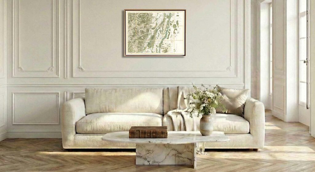 Encadrement caisse américaine en chêne clair pour carte de Cassini - Feuille 163 - Colmar