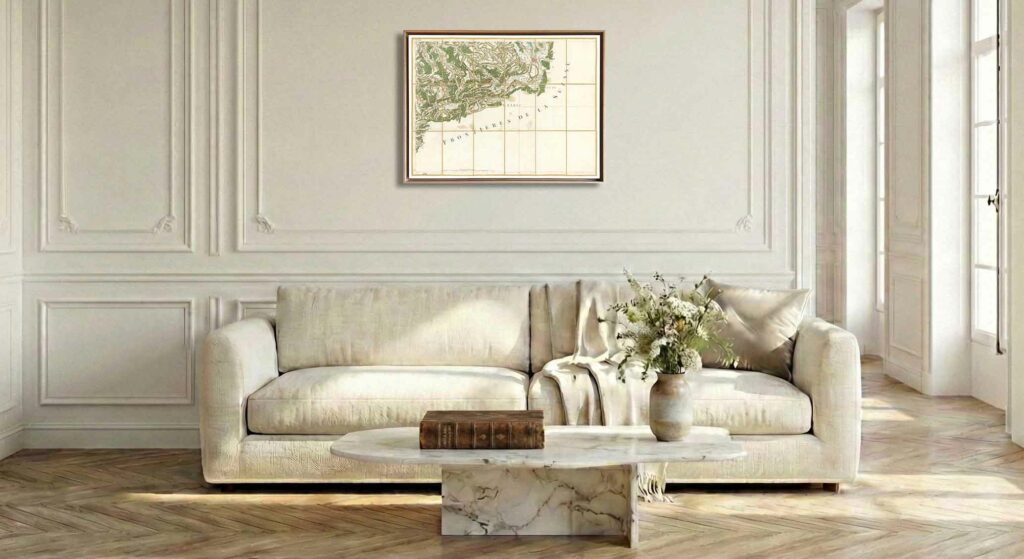 Encadrement caisse américaine en chêne clair pour carte de Cassini - Feuille 165 - Bâle