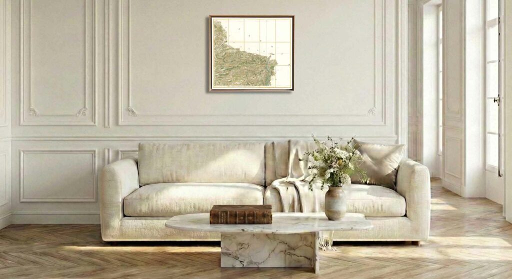 Encadrement caisse américaine en chêne clair pour carte de Cassini - Feuille 168 - Vence