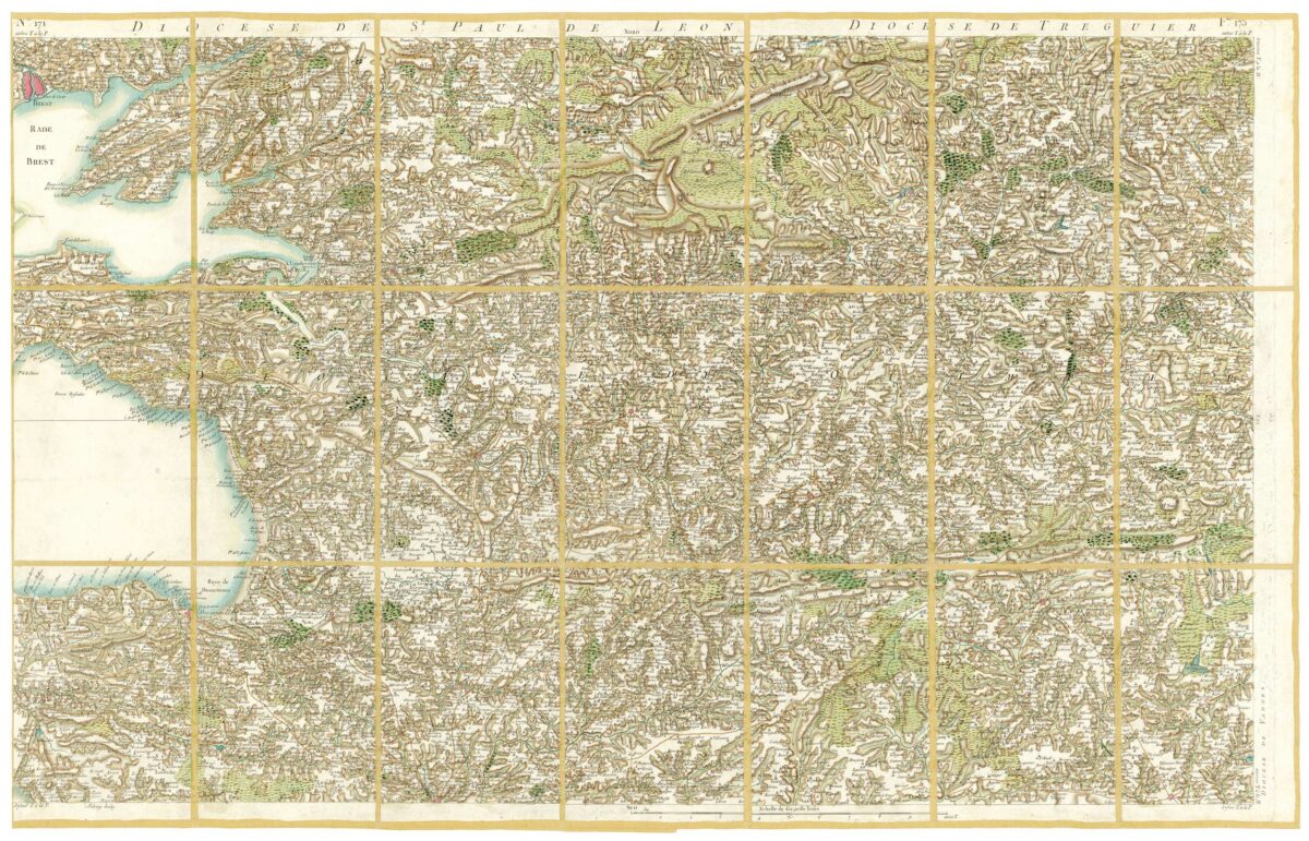 Détail de la carte de Cassini, Carhaix – Brest, édition d'art