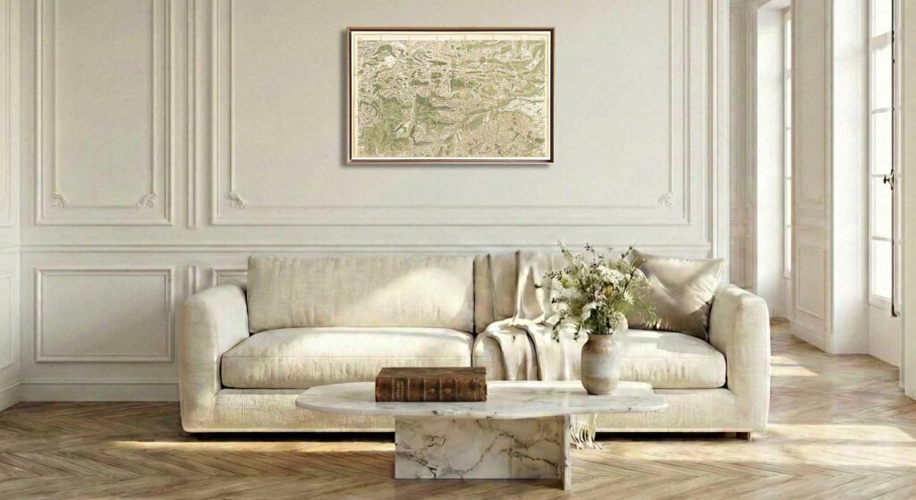 Encadrement caisse américaine en chêne clair pour carte de Cassini - Feuille 20 - Montlouis – Mosset