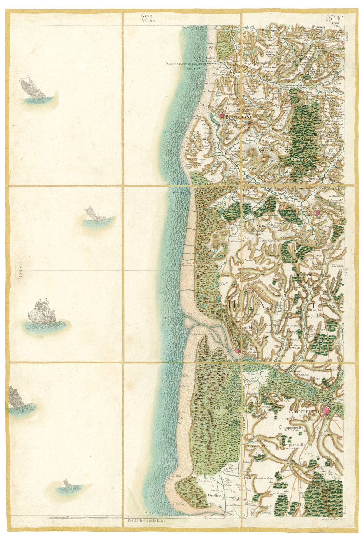 Détail de la carte de Cassini, Boulogne, édition d'art