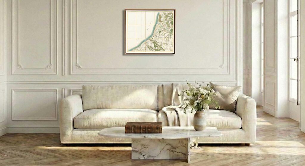 Encadrement caisse américaine en chêne clair pour carte de Cassini - Feuille 23 - Dieppe