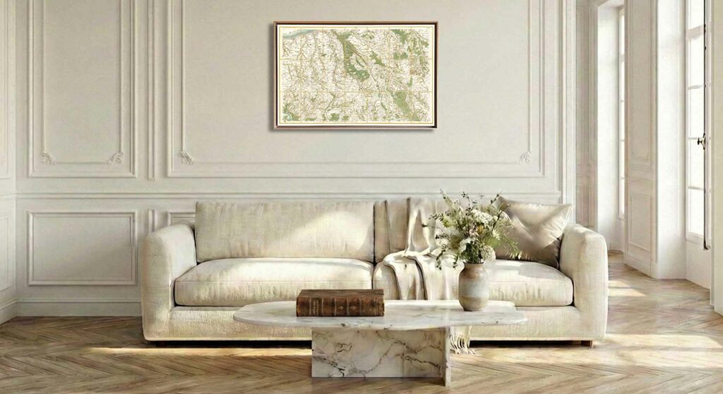 Encadrement caisse américaine en chêne clair pour carte de Cassini - Feuille 24 - Forges – Neufchâtel