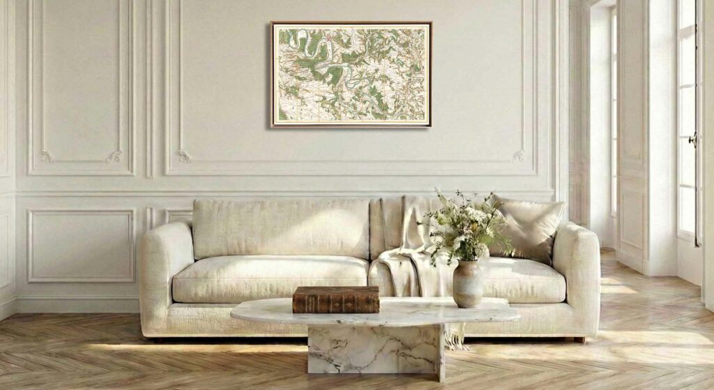 Encadrement caisse américaine en chêne clair pour carte de Cassini - Feuille 25 - Rouen