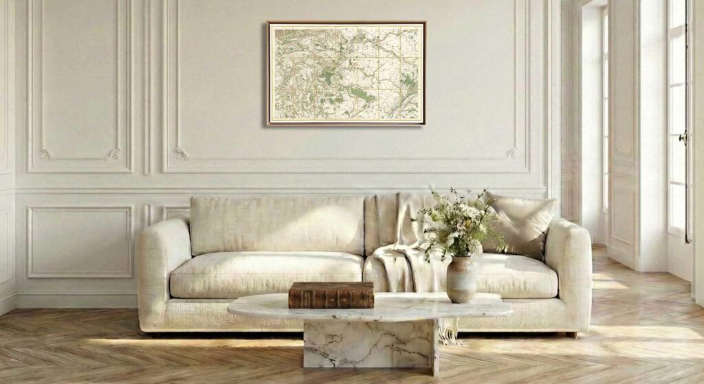 Encadrement caisse américaine en chêne clair pour carte de Cassini - Feuille 28 - Vendôme