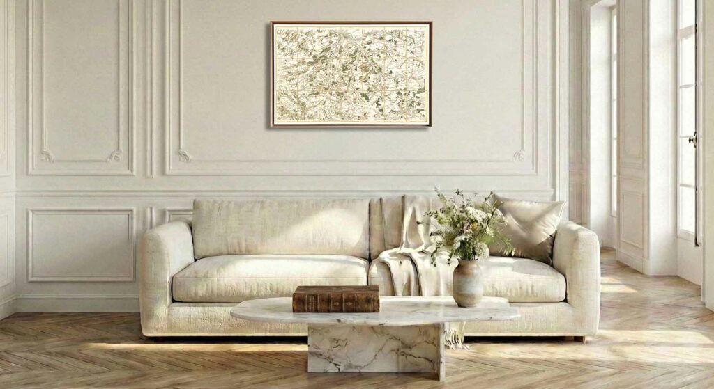 Encadrement caisse américaine en chêne clair pour carte de Cassini - Feuille 3 - Amiens