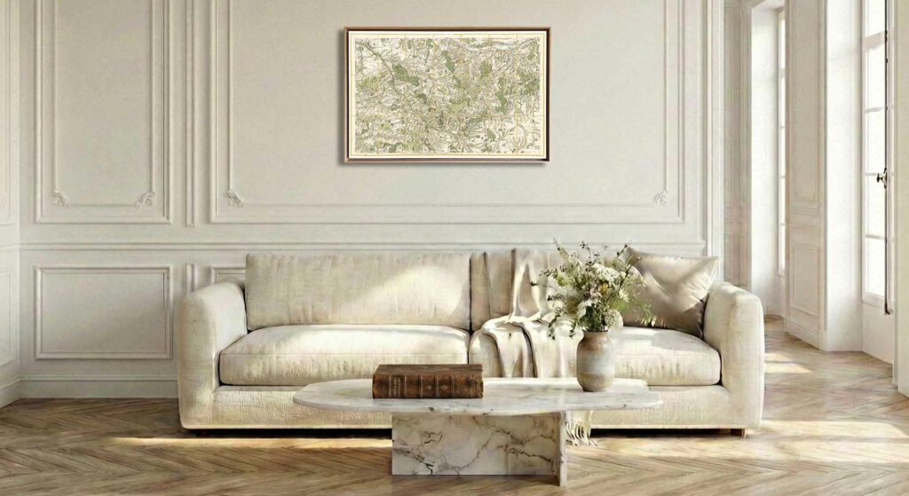 Encadrement caisse américaine en chêne clair pour carte de Cassini - Feuille 30 - Loches