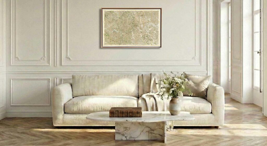 Encadrement caisse américaine en chêne clair pour carte de Cassini - Feuille 35 - Sarlat