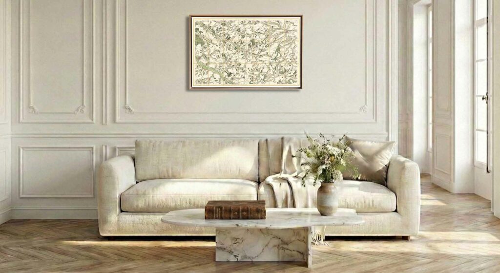 Encadrement caisse américaine en chêne clair pour carte de Cassini - Feuille 4 - Abbeville – Arras