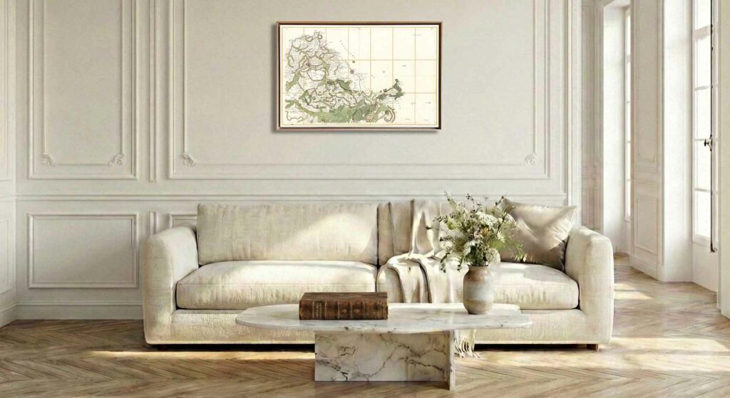 Encadrement caisse américaine en chêne clair pour carte de Cassini - Feuille 41 - Lille