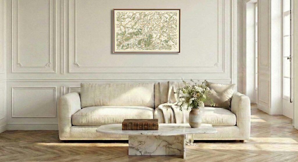 Encadrement caisse américaine en chêne clair pour carte de Cassini - Feuille 43 - Laon – Noyon