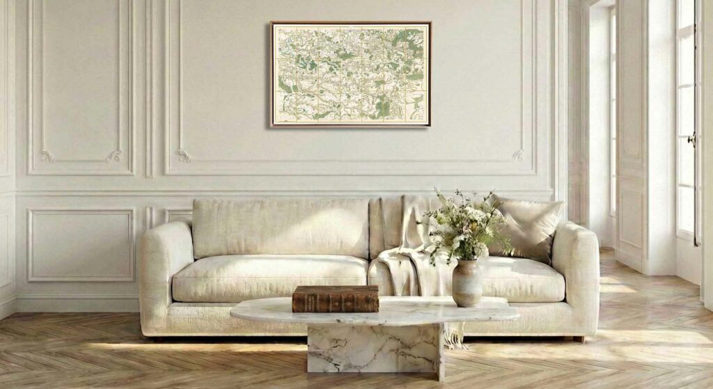 Encadrement caisse américaine en chêne clair pour carte de Cassini - Feuille 45 - Meaux