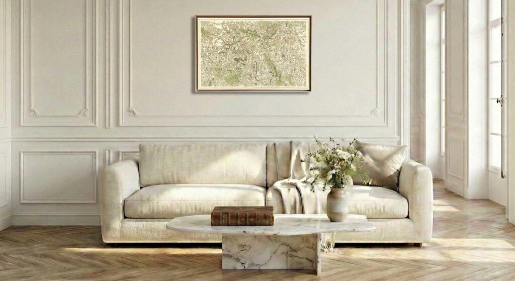 Encadrement caisse américaine en chêne clair pour carte de Cassini - Feuille 54 - Saint-Flour