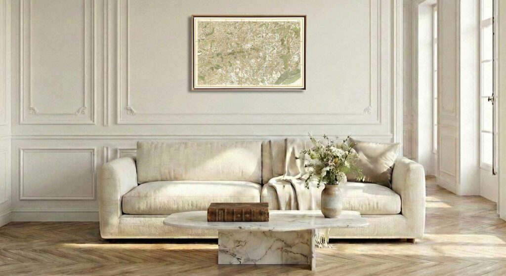 Encadrement caisse américaine en chêne clair pour carte de Cassini - Feuille 57 - Lodève