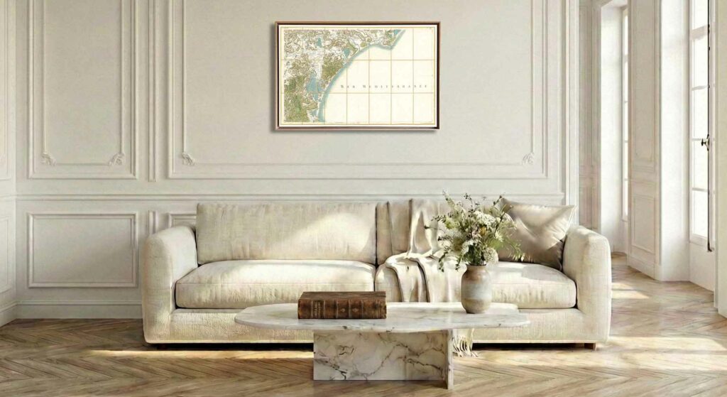 Encadrement caisse américaine en chêne clair pour carte de Cassini - Feuille 58 - Narbonne