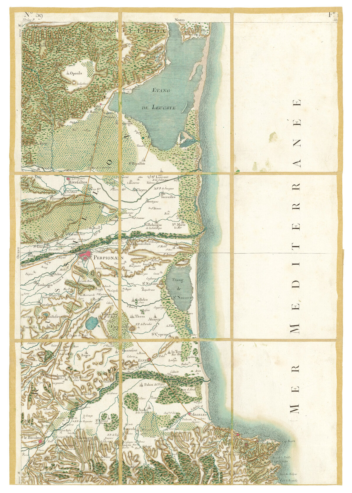 Détail de la carte de Cassini, Perpignan, édition d'art